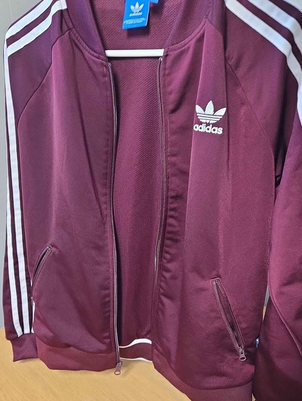 Adidas Maroon Track Jacket with White Stripes